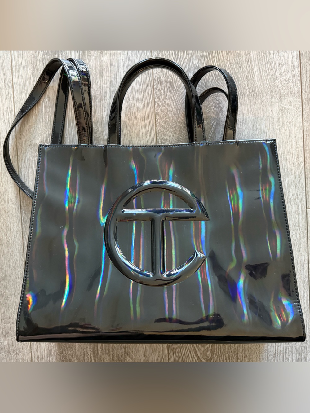 Telfar medium shopping bag- black rainbow holographic tote